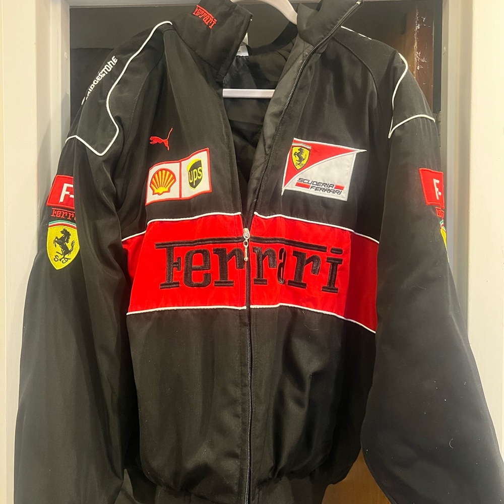 Ferrari F1 Black and Red Racing bomber Jacket with Logos